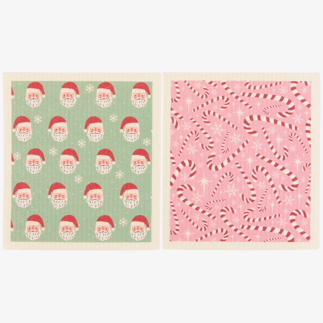 Set of Two Holiday Swedish Dishcloths - Candy Canes & Santa - Marmalade Mercantile