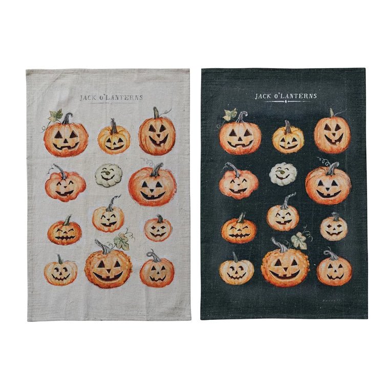 Set of Two Jack - O - Lanterns Printed Kitchen Towel - Marmalade Mercantile