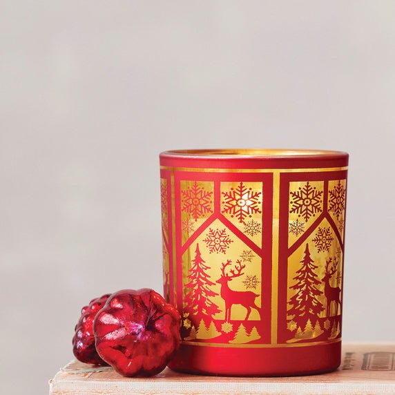 Set of Two Laser Etched Glass Tealight/Votive Holders Holiday Window Pattern - Marmalade Mercantile