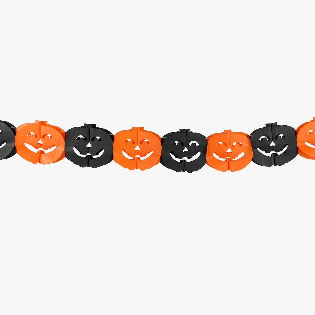 Set of Two Paper Halloween Banners Black & Orange Pumpkins & Bats - Marmalade Mercantile