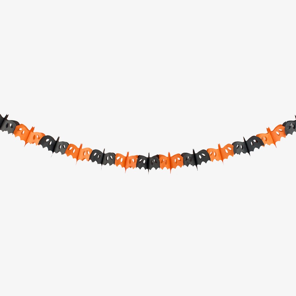 Set of Two Paper Halloween Banners Black & Orange Pumpkins & Bats - Marmalade Mercantile