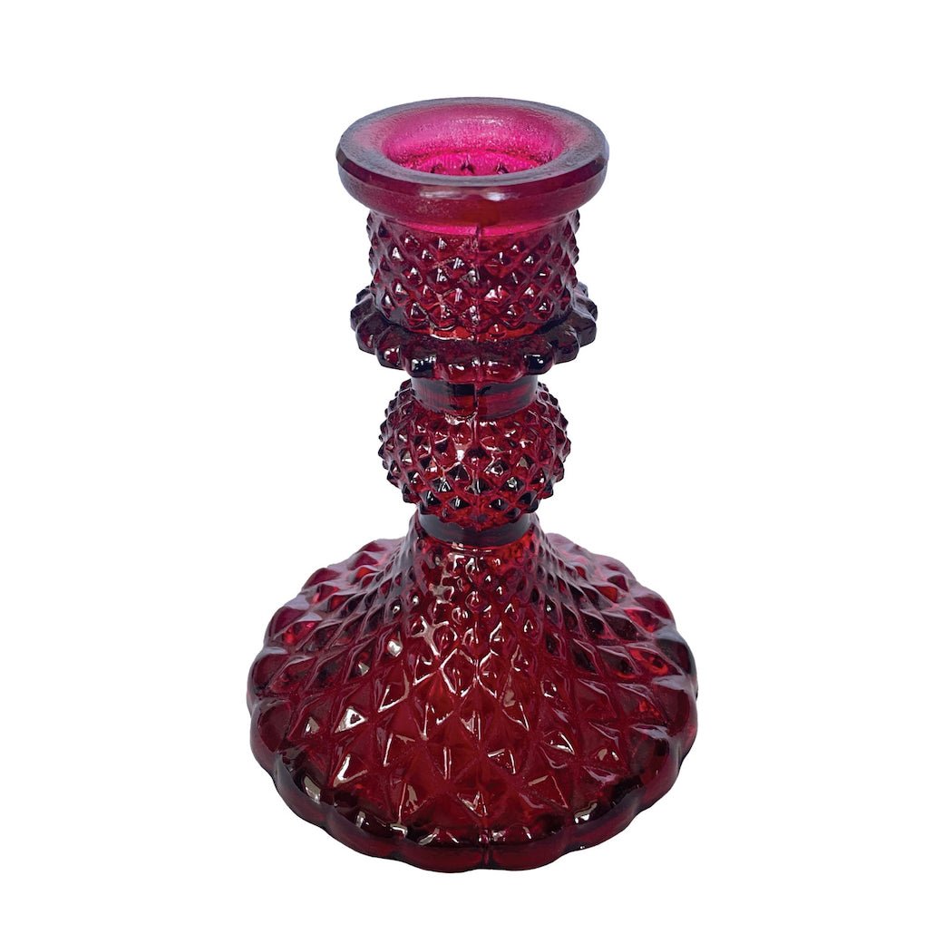 Set of Two Red Vintage-Style Embossed Recycled Glass Taper Holder - Marmalade Mercantile