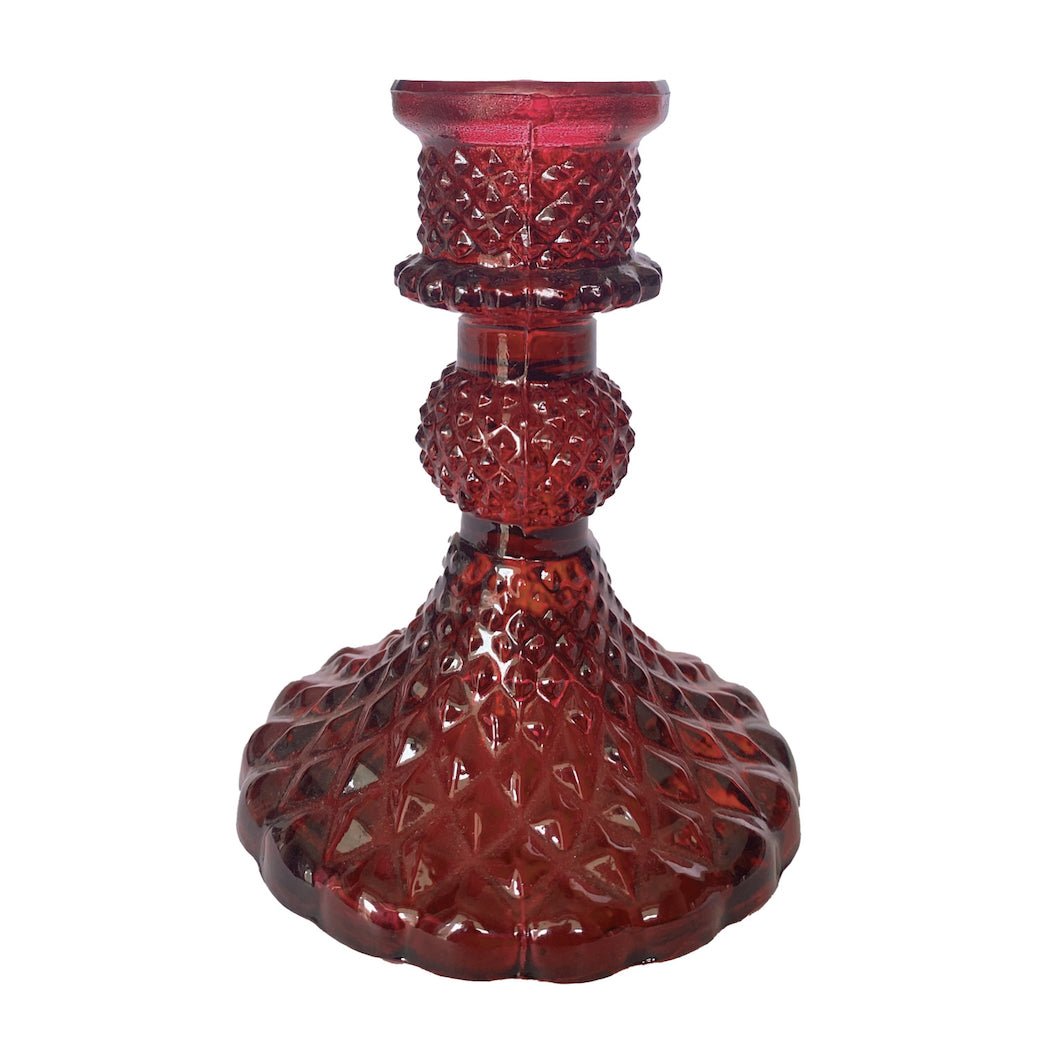 Set of Two Red Vintage-Style Embossed Recycled Glass Taper Holder - Marmalade Mercantile