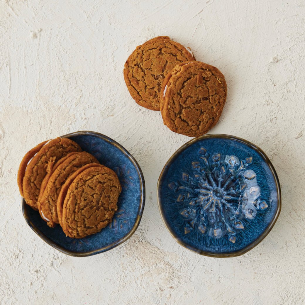 Set of Two Small Blue Snowflake Bowls with Reactive Glaze - Marmalade Mercantile
