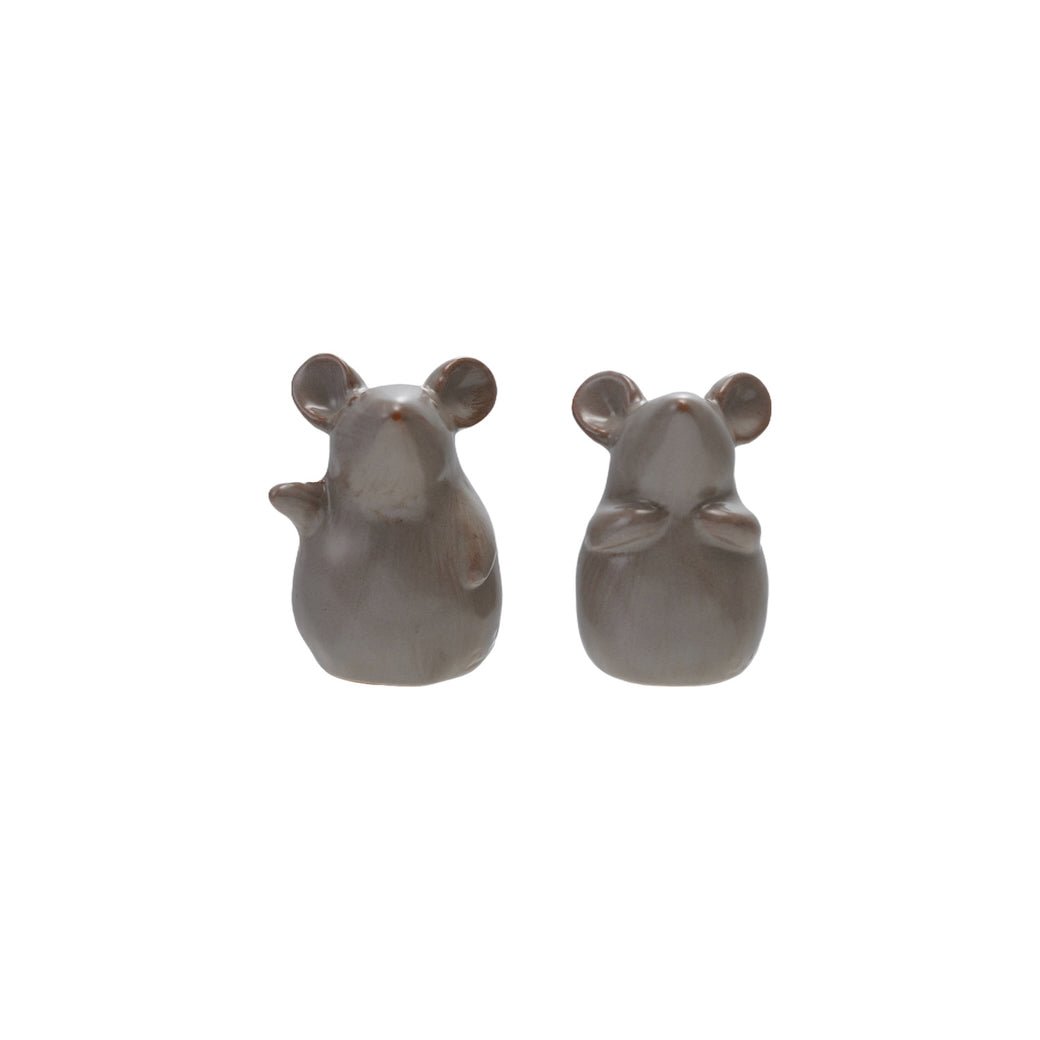 Set of Two Small Stoneware Mice in Two Styles - Marmalade Mercantile