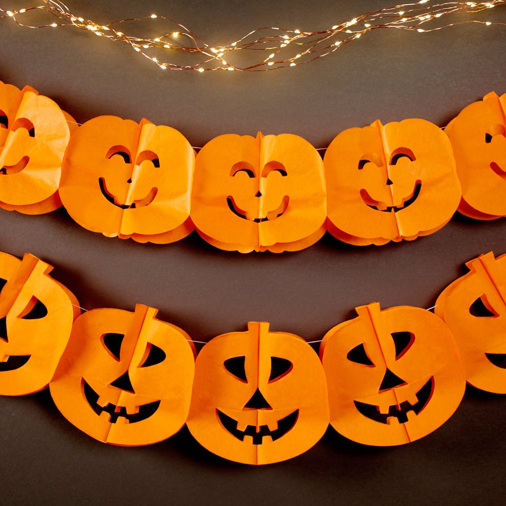 Set of Two Tissue Paper Halloween Jack ‘O Lantern Banners - Marmalade Mercantile