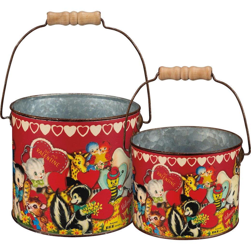 Set of Two Vintage - Style Valentine Buckets - Marmalade Mercantile