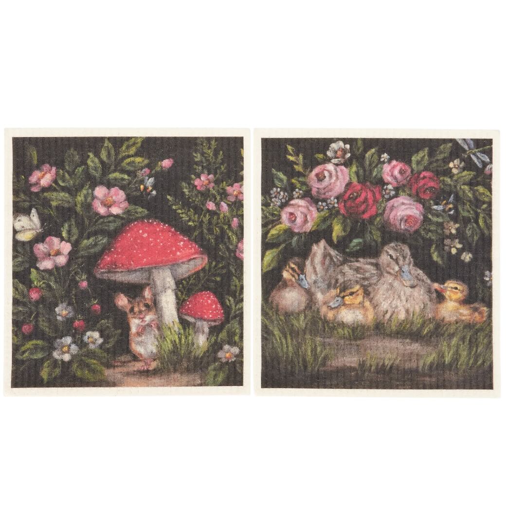 Set of Two Woodland Friends Swedish Dishcloths - Mouse & Ducklings - Marmalade Mercantile