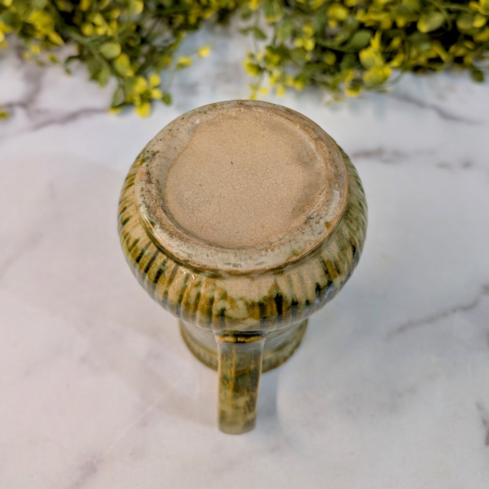 Small Antique Green Milk Jug with Spatter Glaze - Marmalade Mercantile