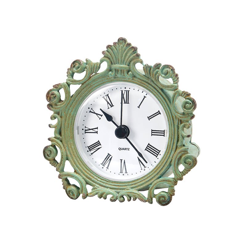 Small Vintage - Style Battery Operated Filigree Desk Clock - Marmalade Mercantile
