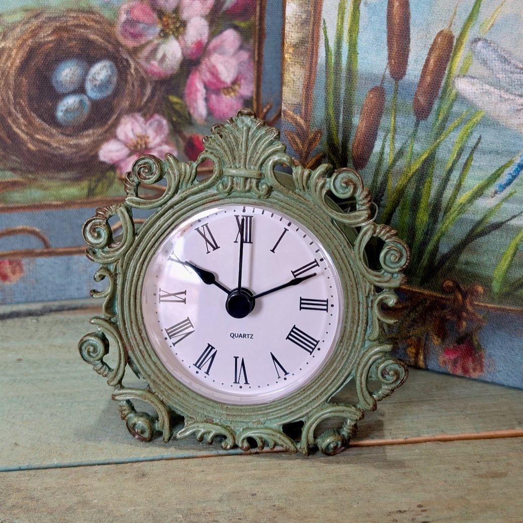 Small Vintage - Style Battery Operated Filigree Desk Clock - Marmalade Mercantile