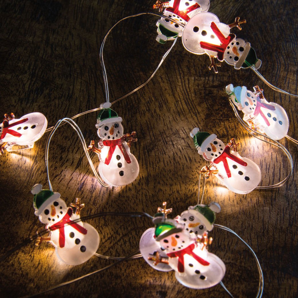 Snowman Wire Fairy Lights Battery Operated w Timer - Marmalade Mercantile