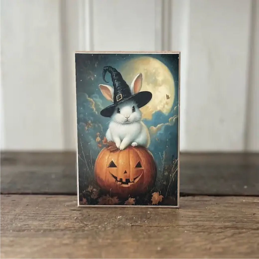 Spooky Bunny Witch Halloween Wooden Block Sign - Marmalade Mercantile