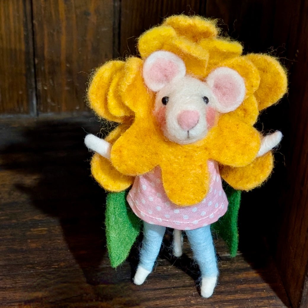 Springtime Orange Flower Felt Mouse Critter