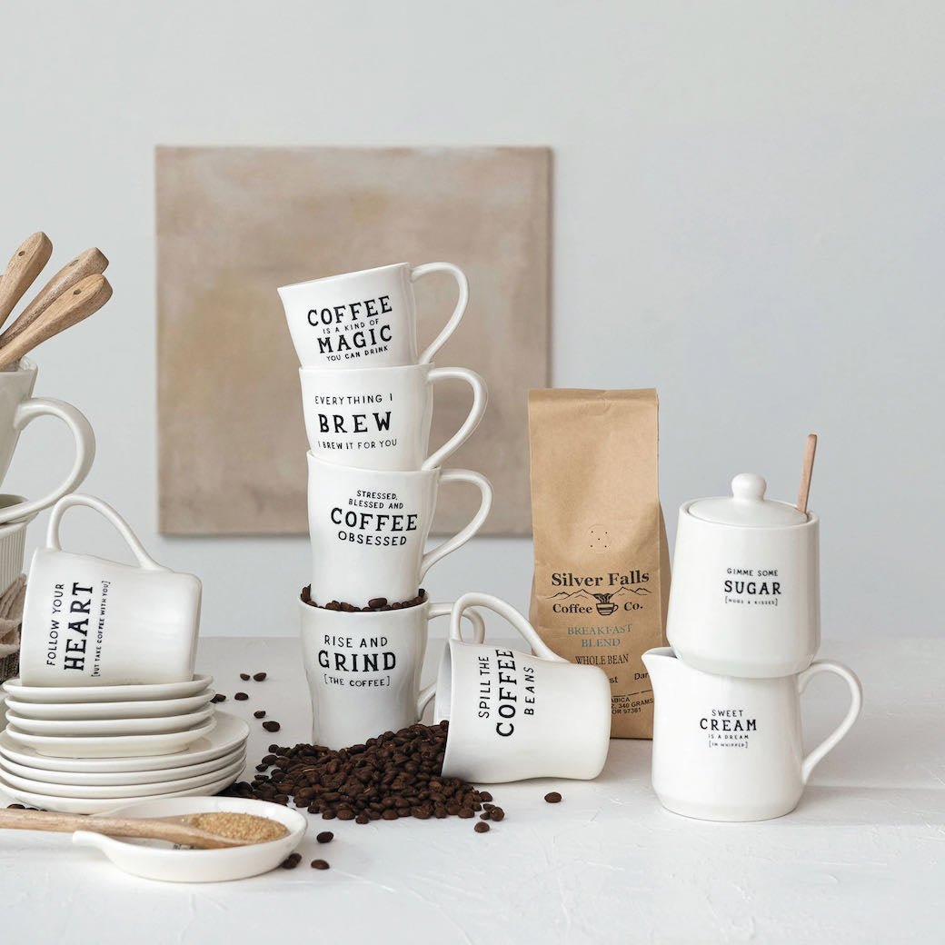 Stoneware Creamer and Sugar Set with Bamboo Spoon - Marmalade Mercantile