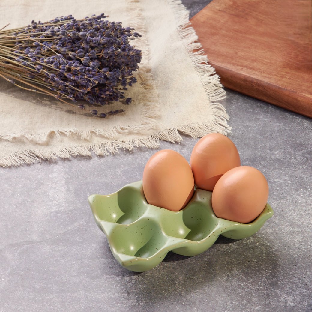 Stoneware Farmhouse Egg Holder Green Speckled - Marmalade Mercantile