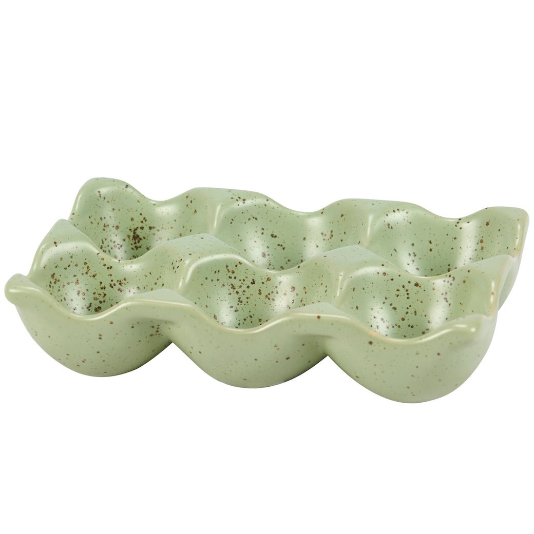 Stoneware Farmhouse Egg Holder Green Speckled - Marmalade Mercantile