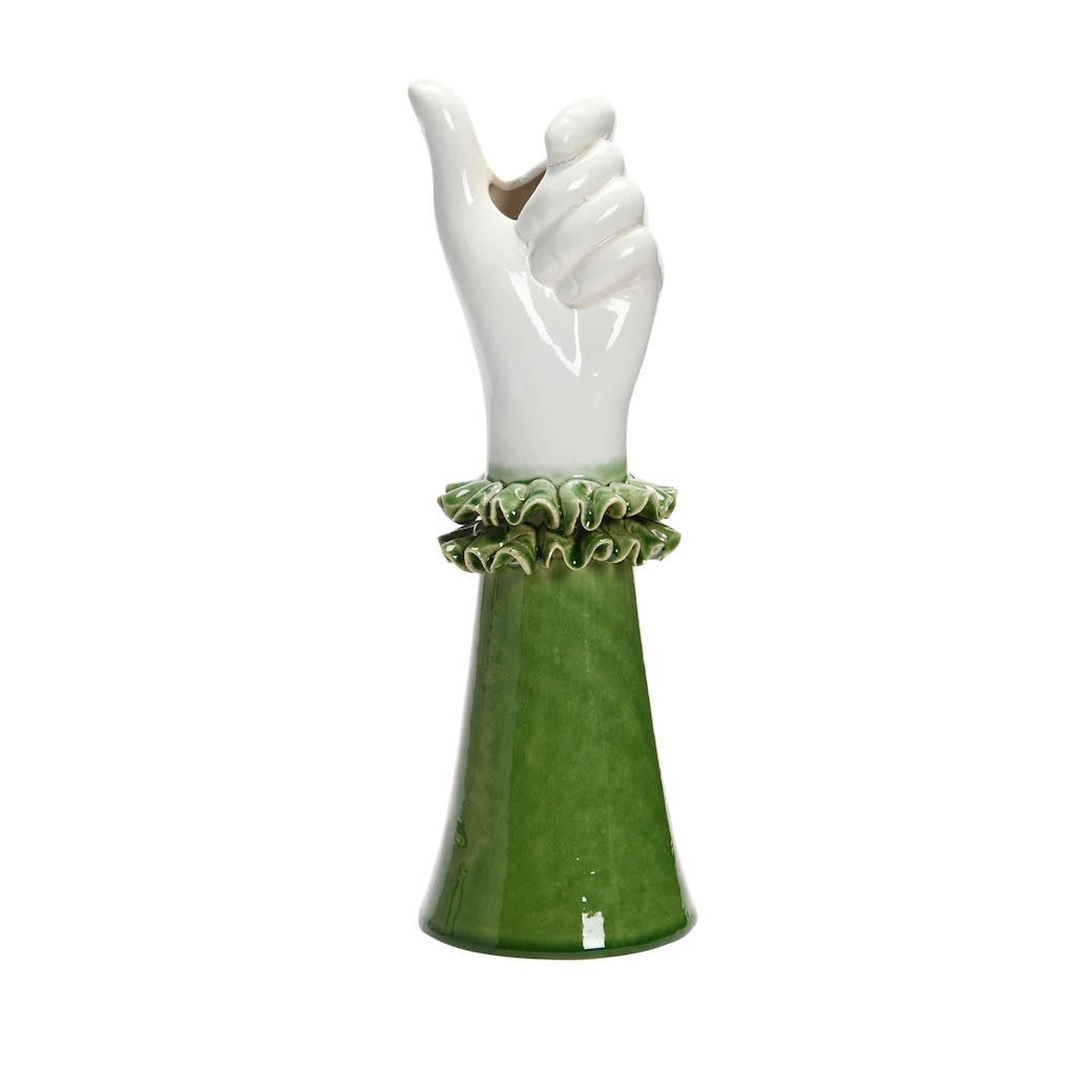 Stoneware Hand Shaped Vase w/ Ruffled Shirt Sleeve - Marmalade Mercantile