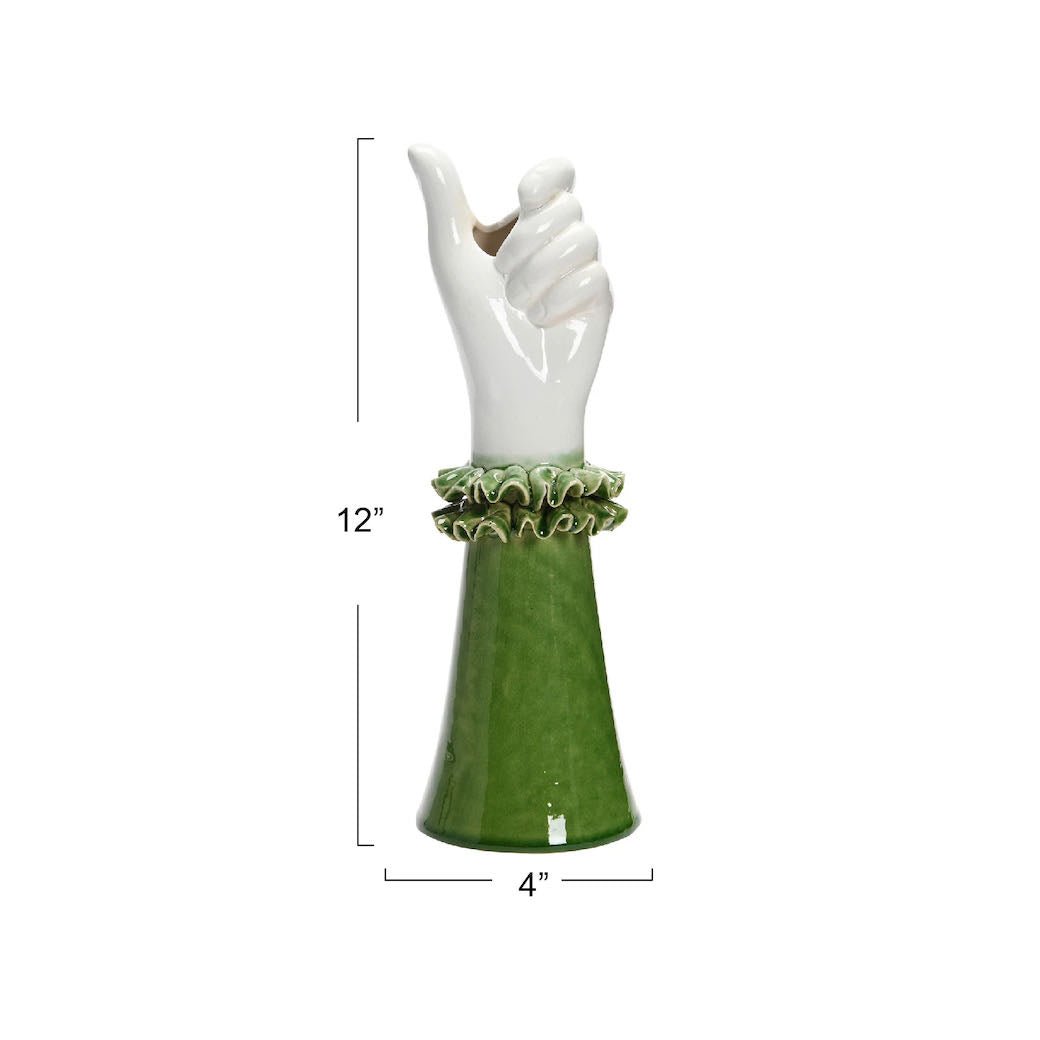 Stoneware Hand Shaped Vase w/ Ruffled Shirt Sleeve - Marmalade Mercantile