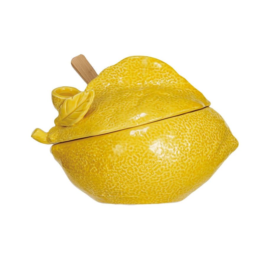 Stoneware Lemon - Shaped Sugar Pot with Spoon - Marmalade Mercantile