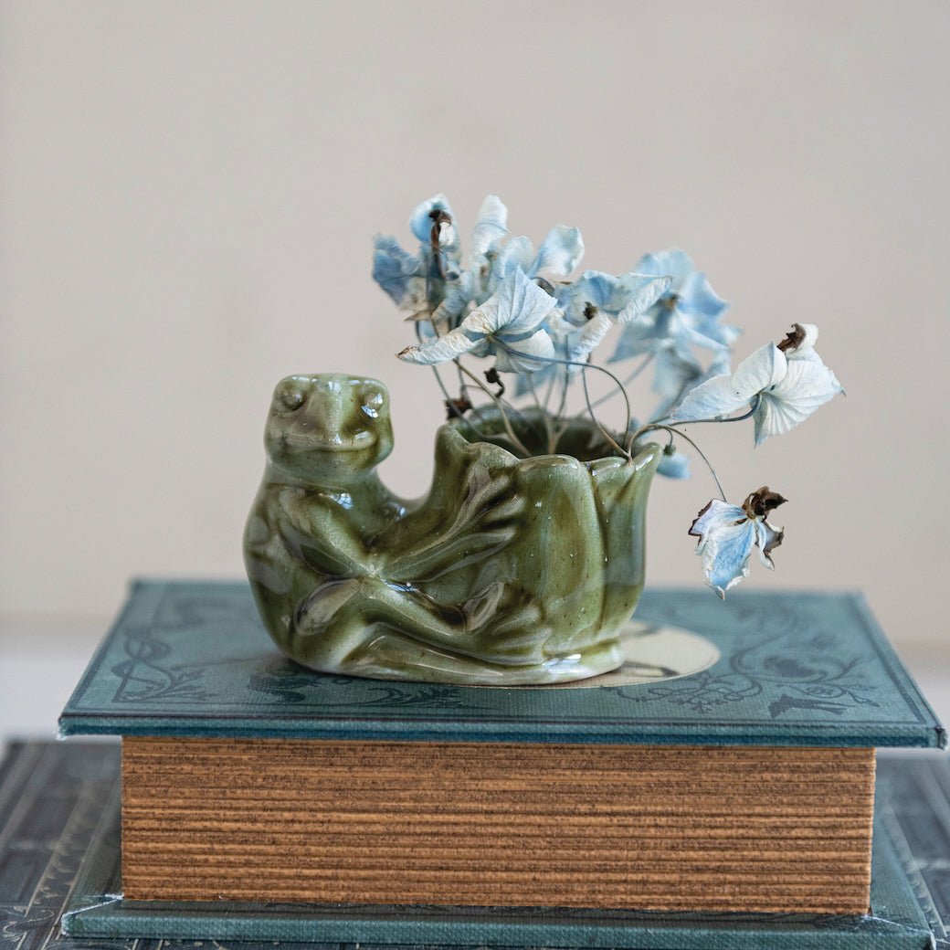Stoneware Match or Toothpick Holder with Frog&nbsp; - Marmalade Mercantile