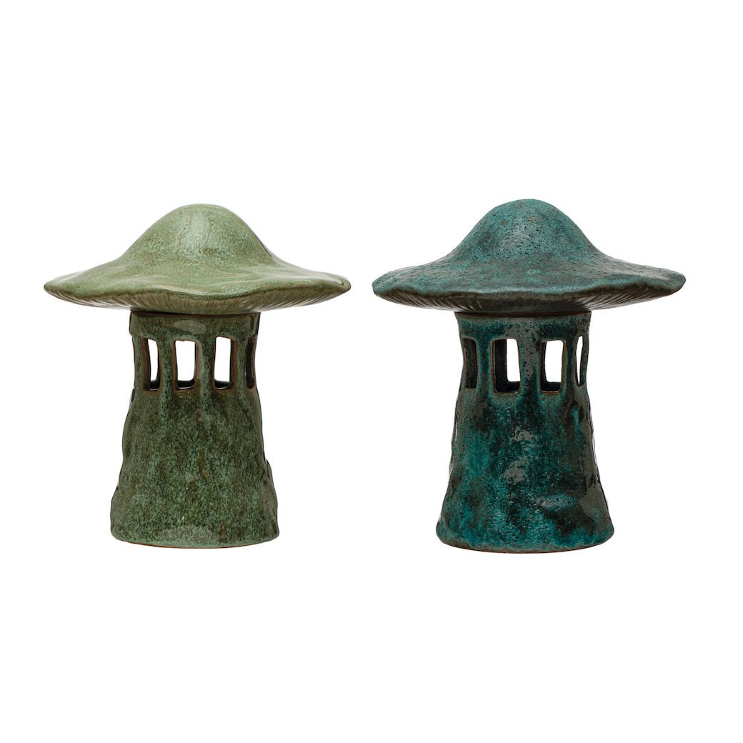 Stoneware Mushroom Lantern with Lid, CHOICE of Two Colors (Each One Will Vary) - Marmalade Mercantile