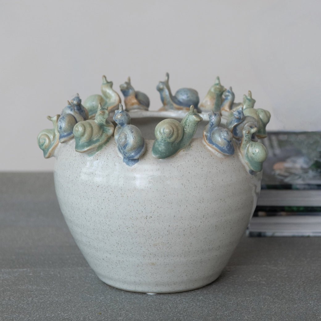 Stoneware Planter with Snails - Marmalade Mercantile