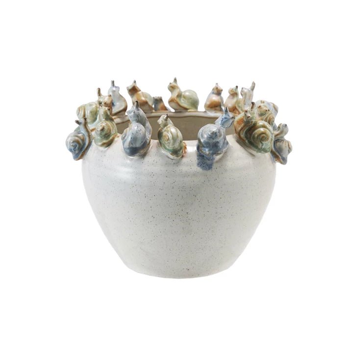 Stoneware Planter with Snails - Marmalade Mercantile