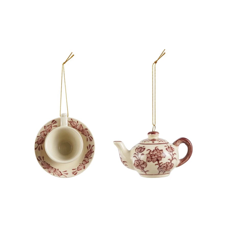 Stoneware Tea Cup or Tea Pot Christmas Ornament Choice of Style - Marmalade Mercantile