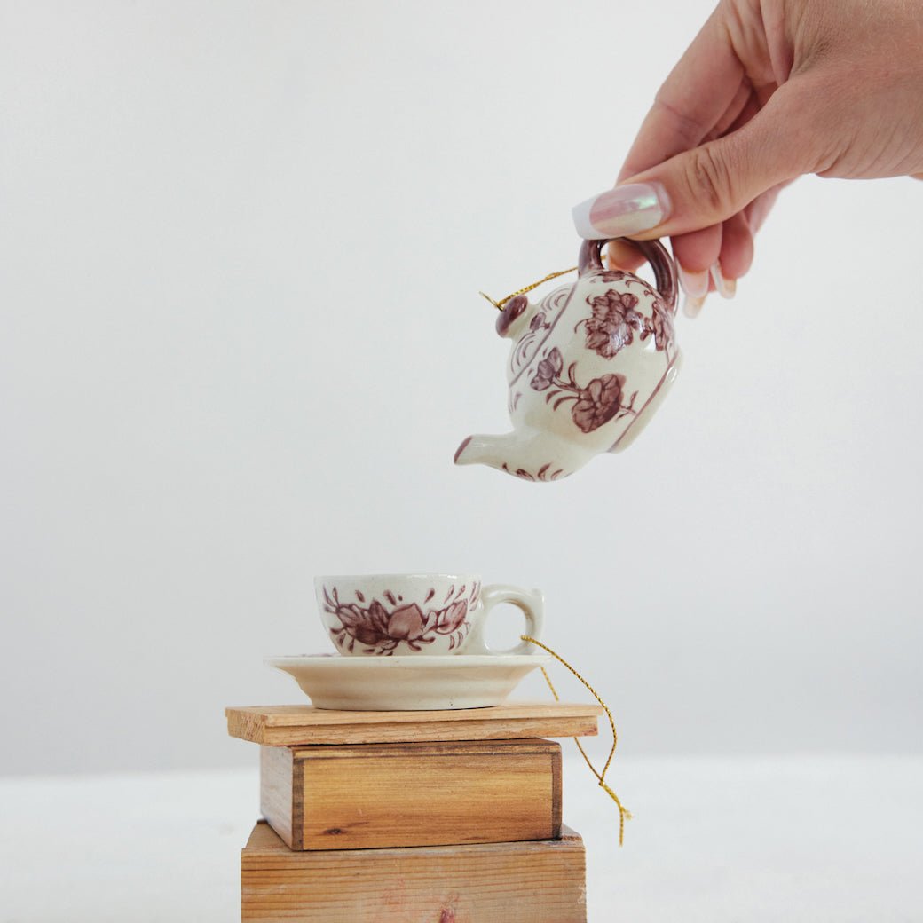 Stoneware Tea Cup or Tea Pot Christmas Ornament Choice of Style - Marmalade Mercantile