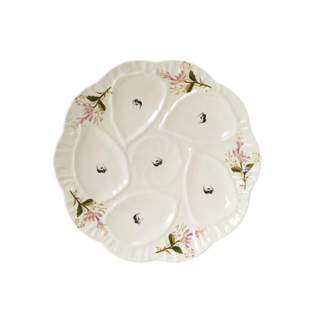 Stoneware Vintage Reproduction Scalloped Oyster Plate with Flowers - Marmalade Mercantile