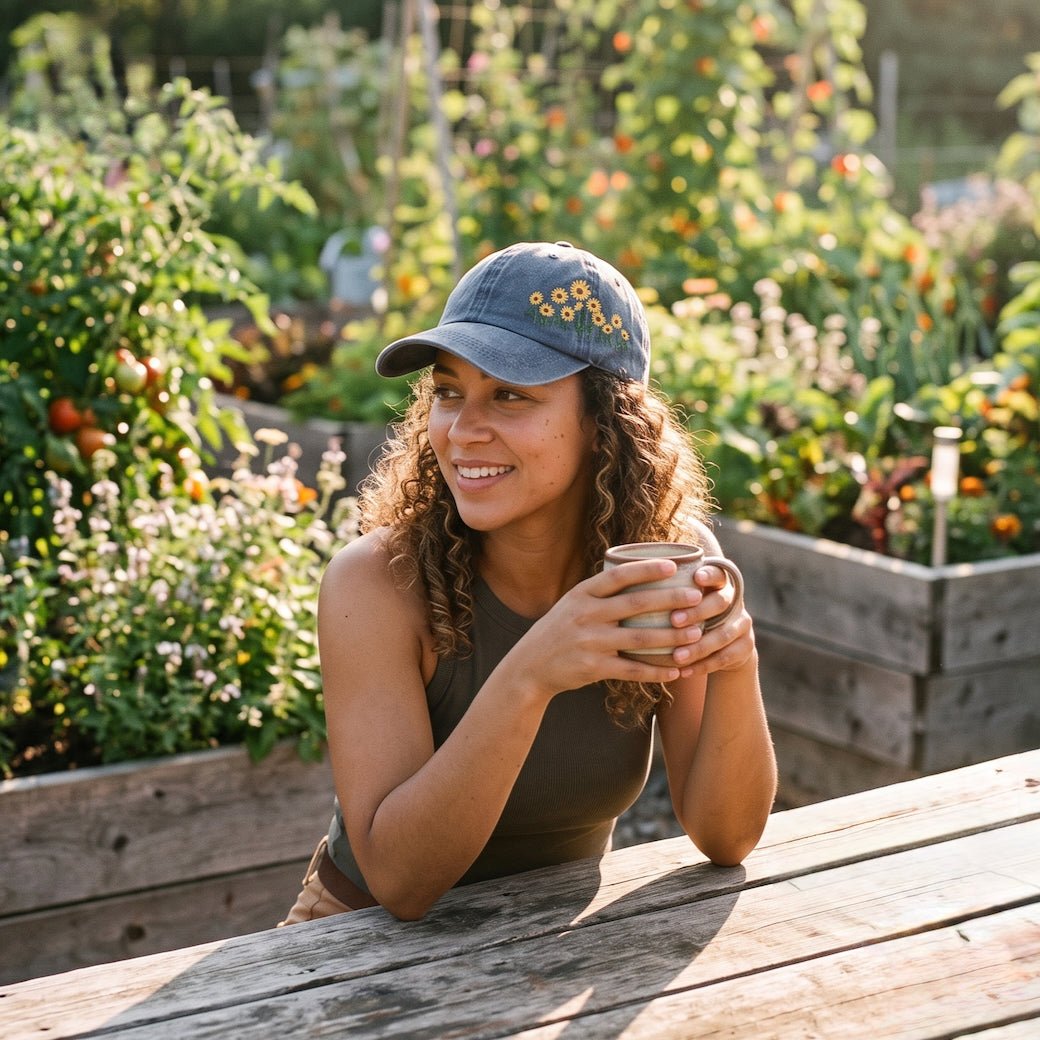 Stonewashed Navy Sunflowers Ball Cap - Marmalade Mercantile
