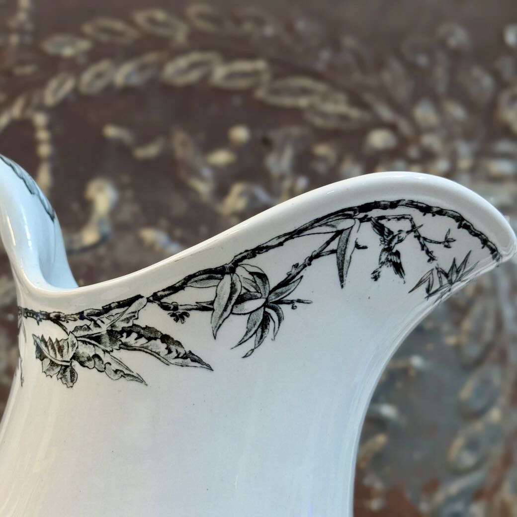 Stunning Antique English Black Transferware Pitcher and Bowl - Marmalade Mercantile