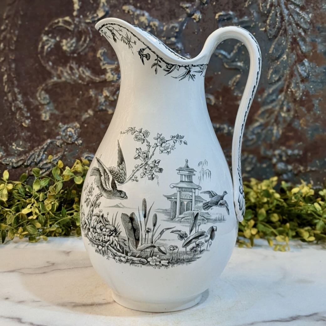 Stunning Antique English Black Transferware Pitcher and Bowl - Marmalade Mercantile