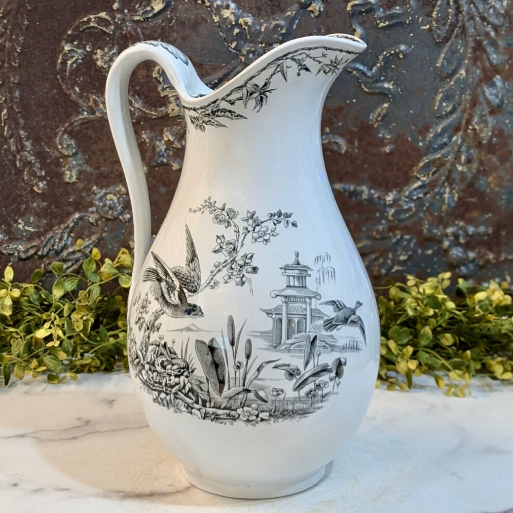 Stunning Antique English Black Transferware Pitcher and Bowl - Marmalade Mercantile