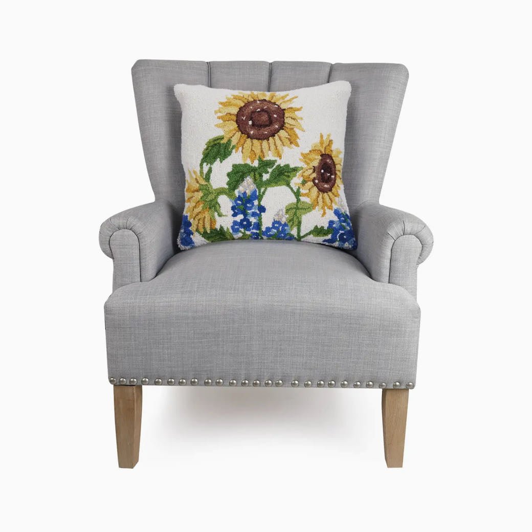 Sunflowers & Bluebonnets Hooked Rug Pillow - Marmalade Mercantile