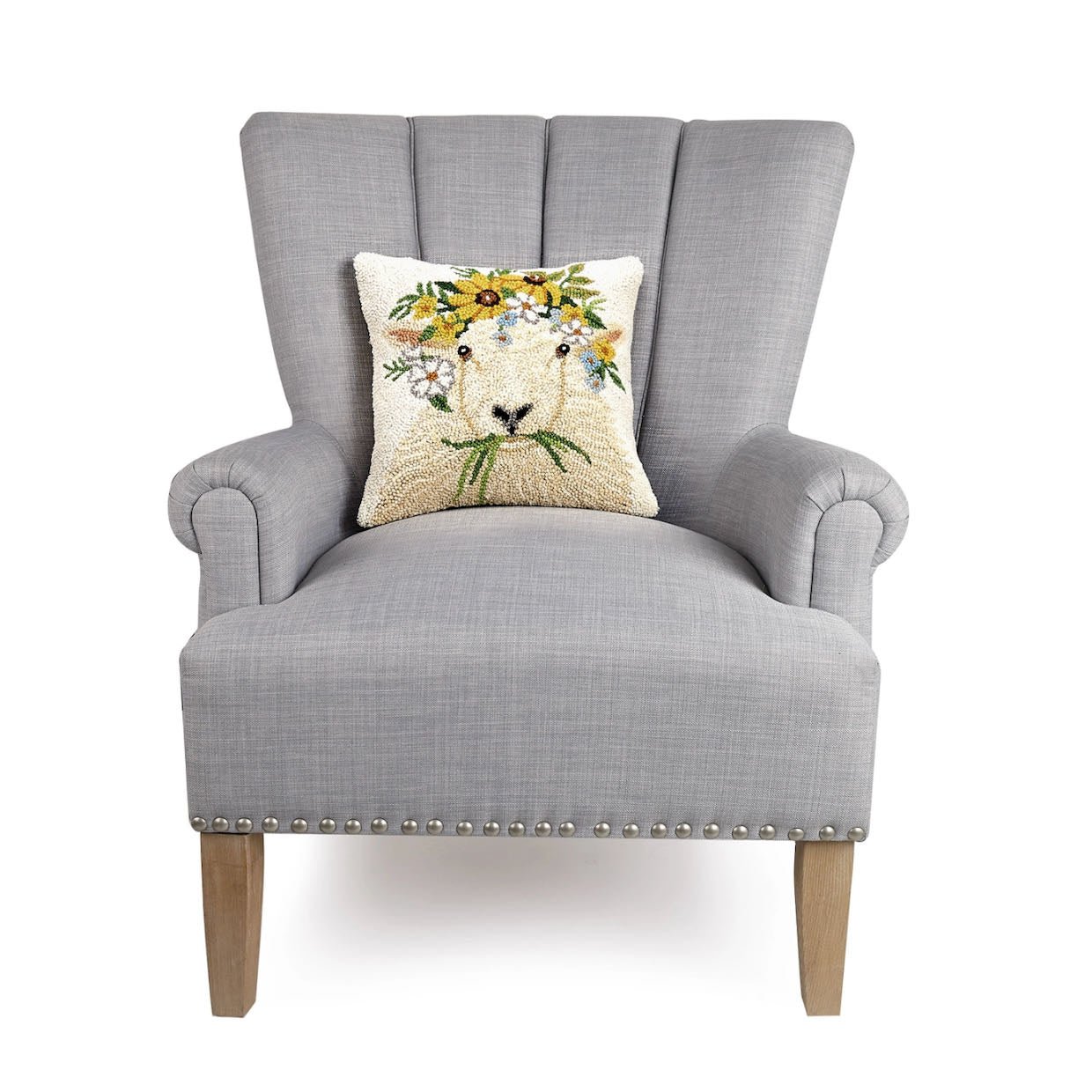 Sweet Springtime Sheep Hook Rug Accent Pillow - Marmalade Mercantile