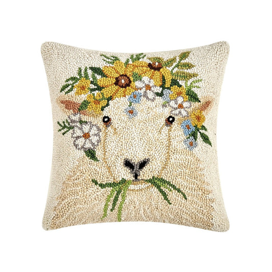 Sweet Springtime Sheep Hook Rug Accent Pillow - Marmalade Mercantile