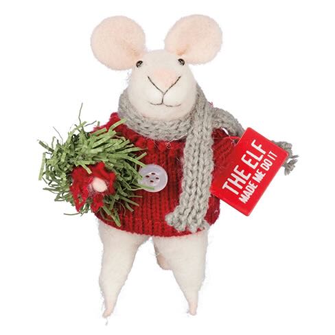 The Elf Made Me Do It Felt Mouse Critter Christmas Ornament - Marmalade Mercantile