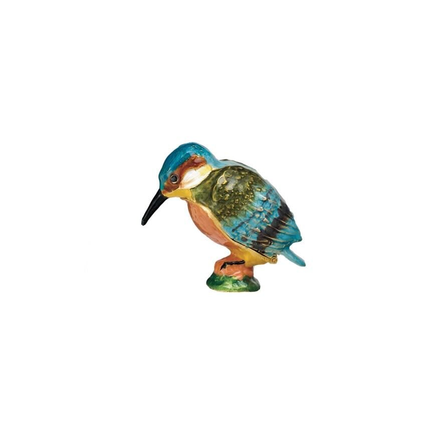 Tiny Enameled Bejeweled Metal Kingfisher Trinket Box - Marmalade Mercantile