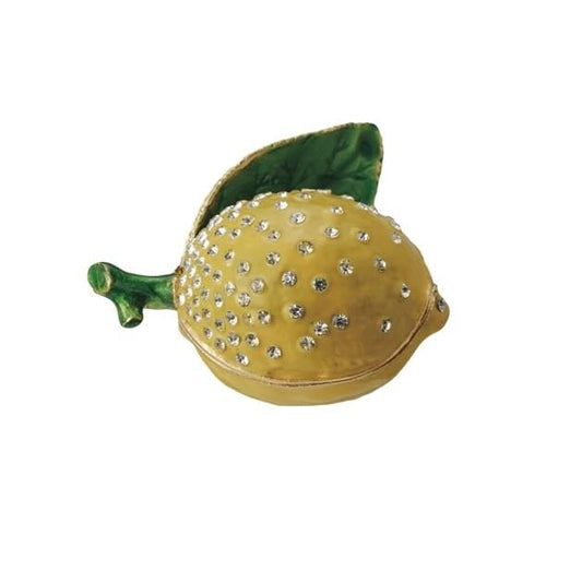 Tiny Enameled Bejeweled Metal Lemon Shaped Trinket Box - Marmalade Mercantile