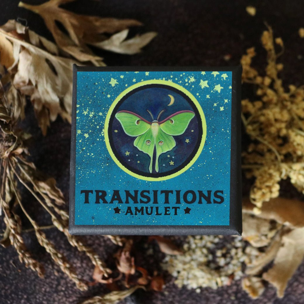 Transitions Amulet - Change & Renewal Talisman Necklace w Luna Moth - Marmalade Mercantile