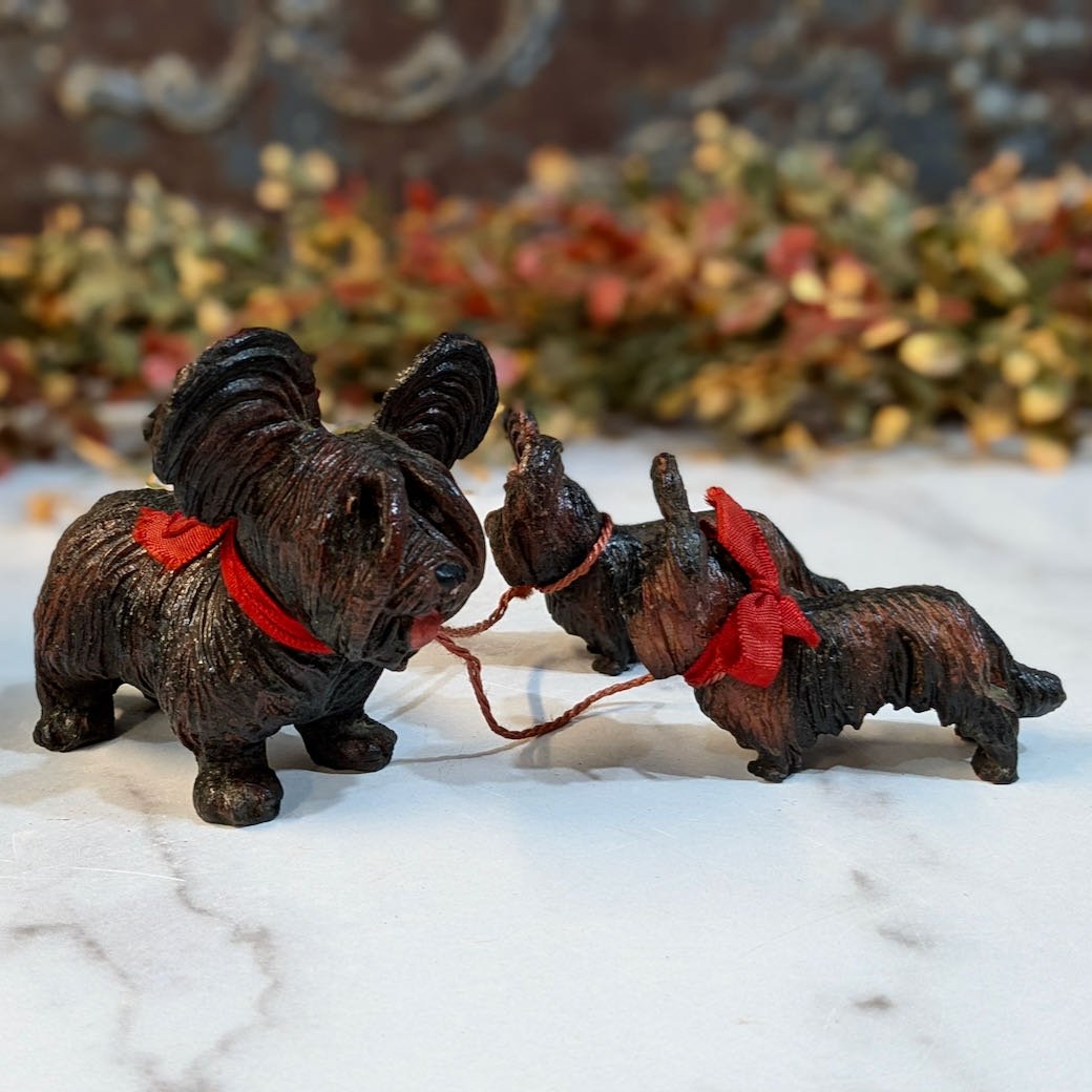 Trio of Vintage Papillon Skye Silky Yorkshire Terrier Figurines - Marmalade Mercantile