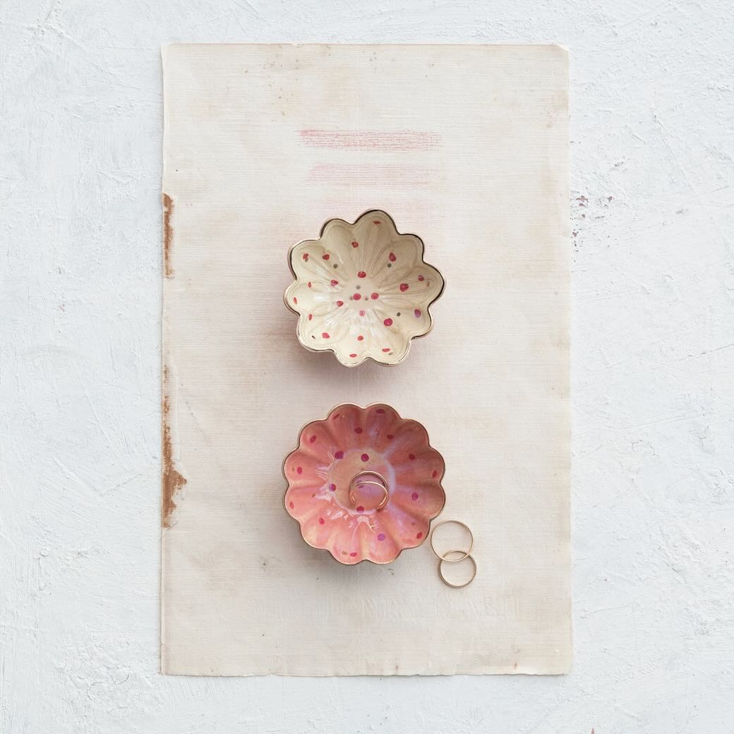 Two Decorative Trinket Dishes w Hand - Painted Dots & Electroplating - Marmalade Mercantile