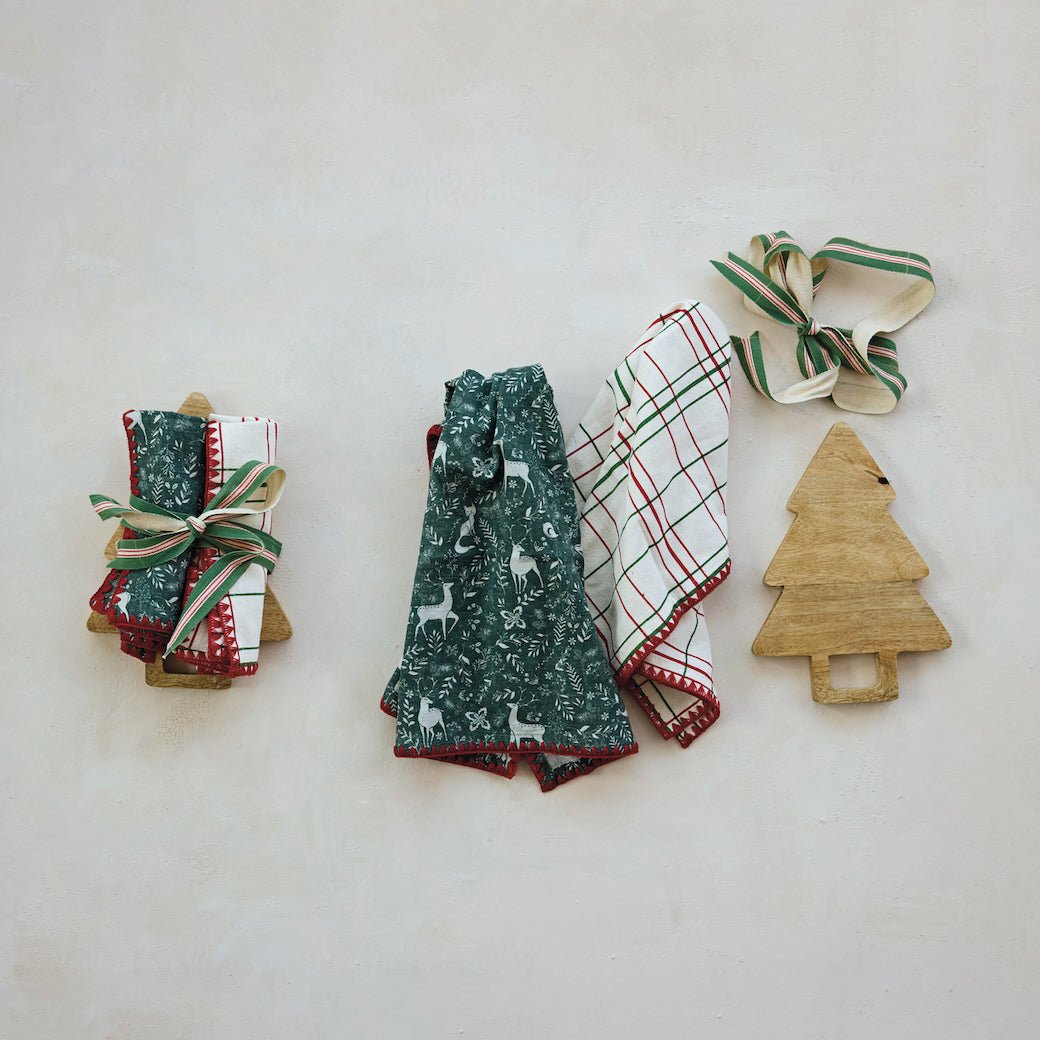 Two Tea Towels & Tree Shaped Serving Board Set - Marmalade Mercantile