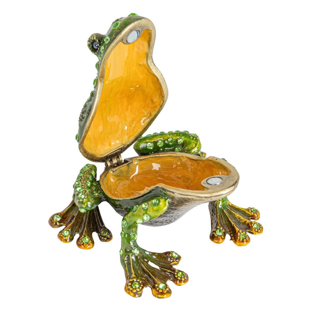 Unique Enameled Metal Frog Shaped Trinket Box - Marmalade Mercantile
