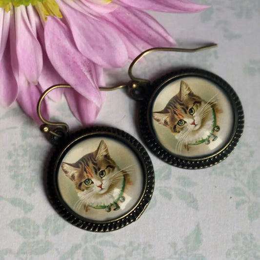 Victorian Style Calico Cat Pierced Earrings - Marmalade Mercantile