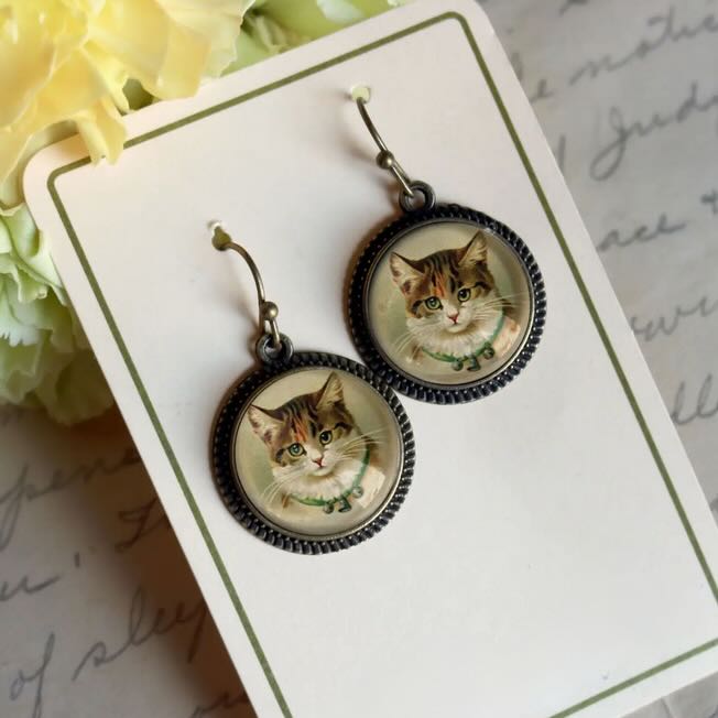 Victorian Style Calico Cat Pierced Earrings - Marmalade Mercantile