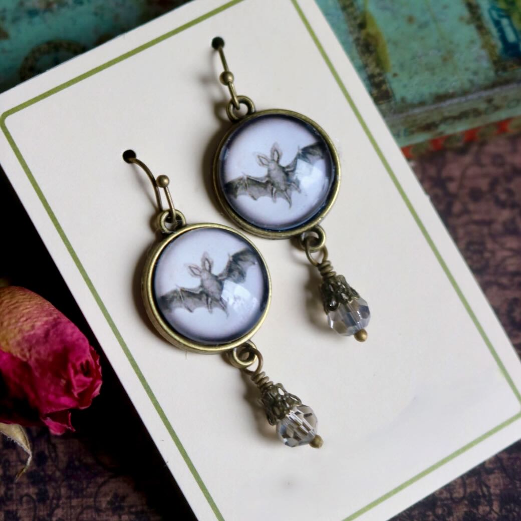 Victorian Style Halloween Bat Pierced Earrings - Marmalade Mercantile