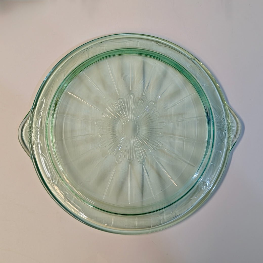 Vintage 1930s Uranium Glass Cake Plate Tendrils Pattern - Marmalade Mercantile